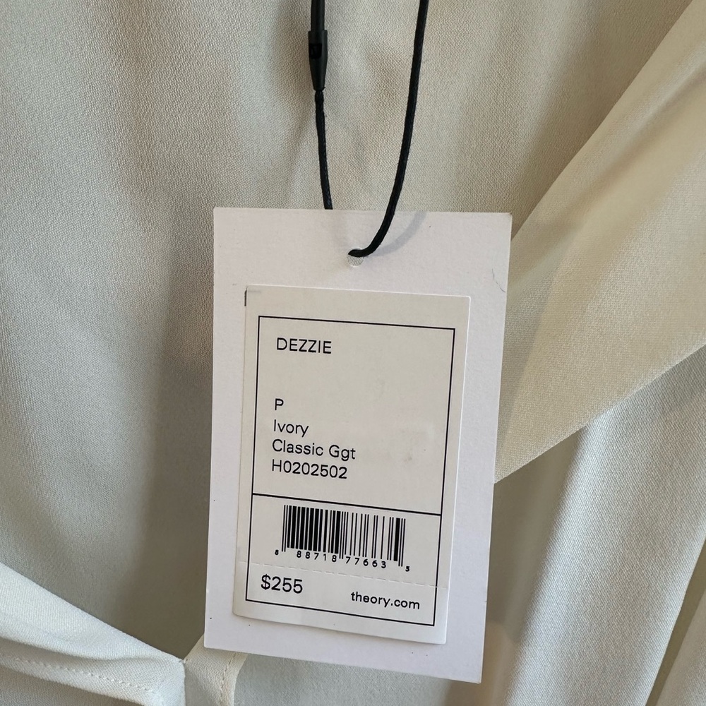 THEORY Cream Silk Sleeveless Blouse with Tie Front Size P Elastic Waist - Picture 3 of 3